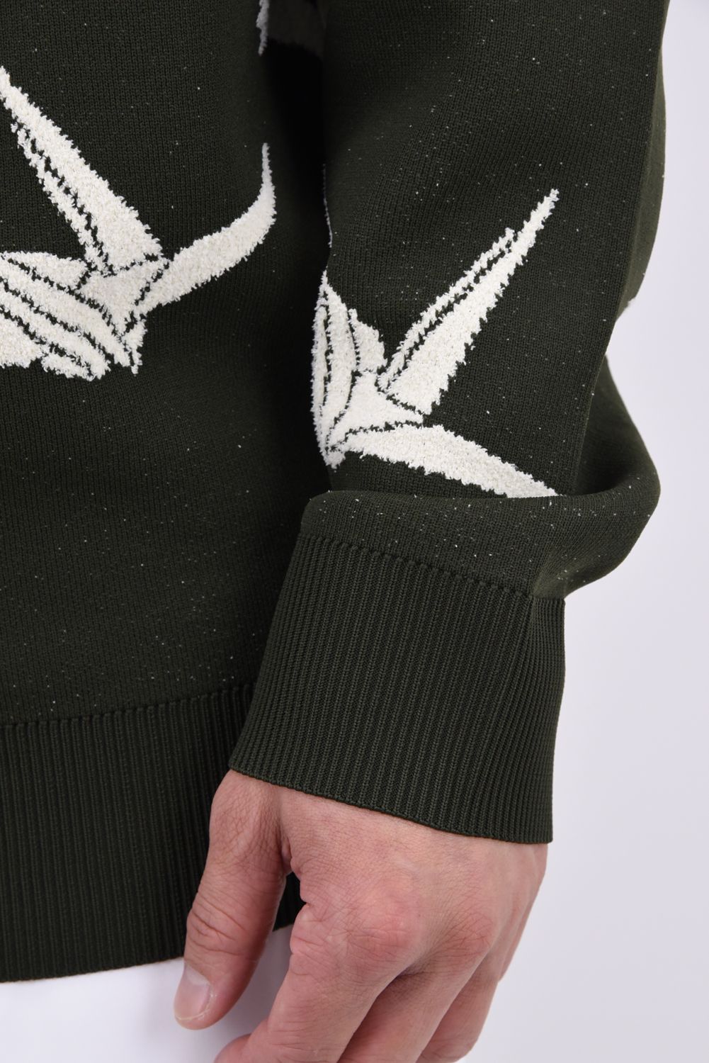 【26AW】 JACQUARD HALF-ZIP KNIT DANCING CRANE / 折鶴ジャガード ハーフジップニット (カーキ)