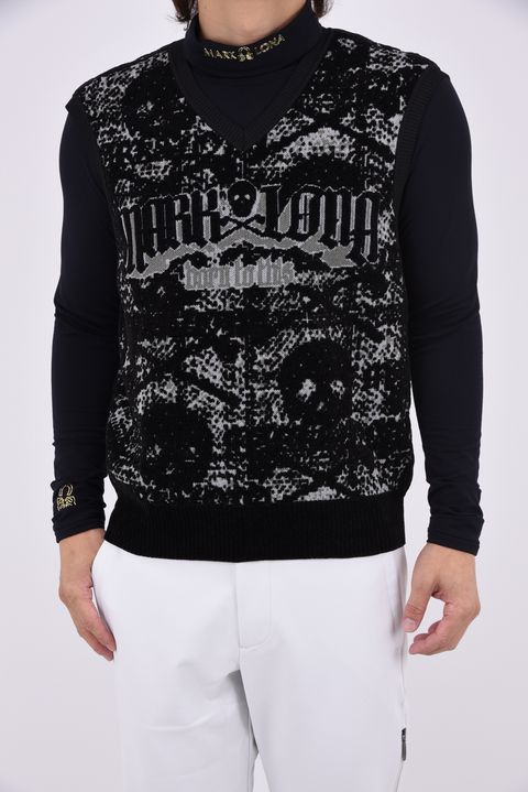 【26AW】 FRACTUR ANATOMIC SKULL JACQUARD VEST / ブラックレター&リアルスカル モールジャガード ニットベスト (ブラック)