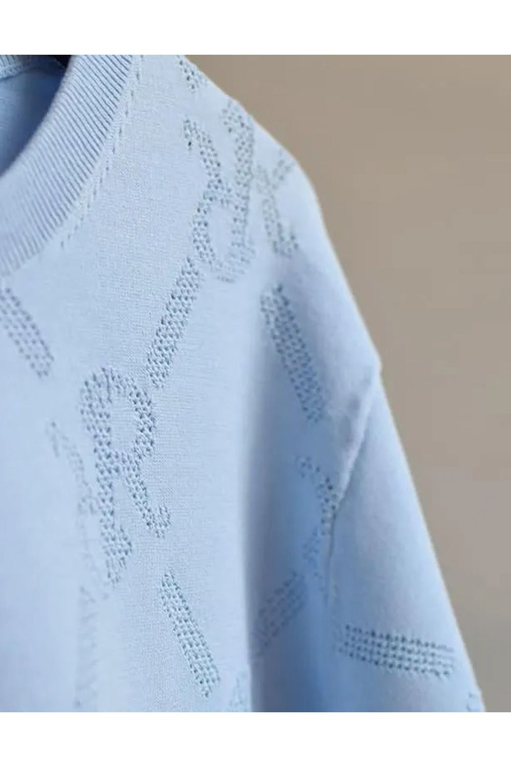 【26SS】【レディース】 MESH RR LOGO KNIT / メッシュ編み 裾ライン クルーネックニット (サックス)*