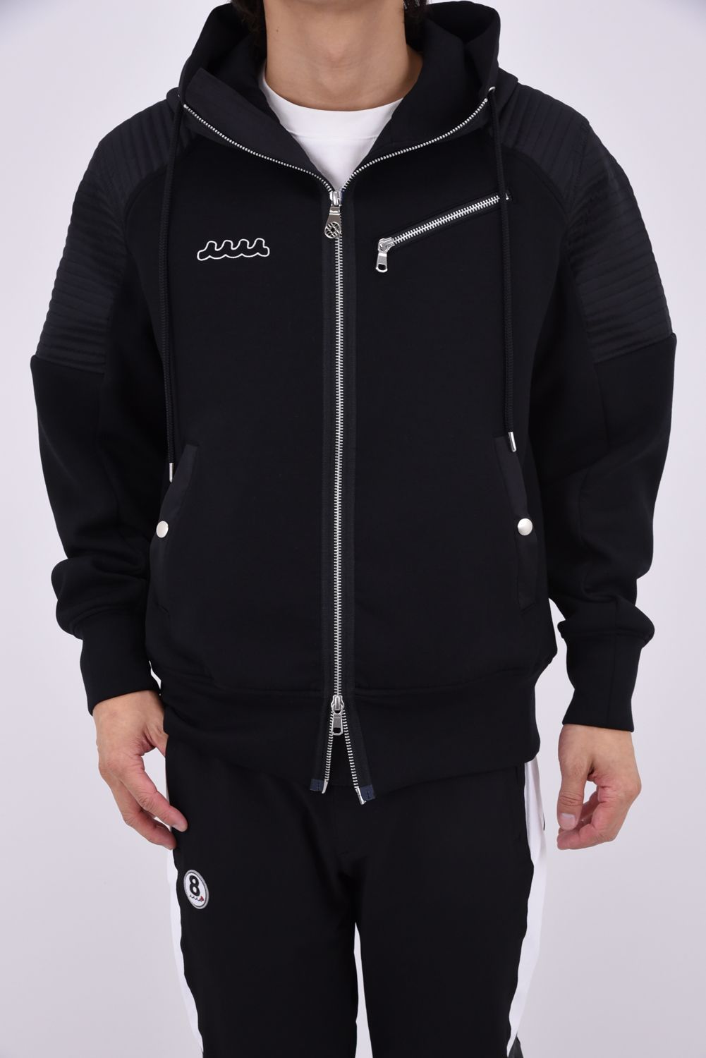 【26AW】【muta MARINE * ACANTHUS】 DOUBLE-KNIT BIKER PARKA / ダンボールニット バイカラー ジップアップバイカーパーカー (ブラック)