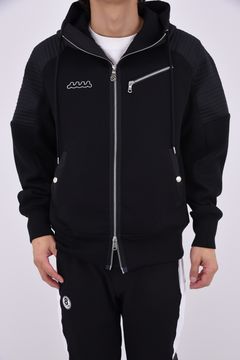 【26AW】【muta MARINE * ACANTHUS】 DOUBLE-KNIT BIKER PARKA / ダンボールニット バイカラー ジップアップバイカーパーカー (ブラック)