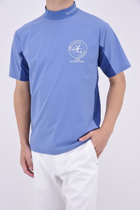 【ABSOLUTE】 CARVICO 404 REVOLUTIONAL SYG MOCK / ロゴ カルビコ ストレッチ 半袖 モックネック Tシャツ (サックス)