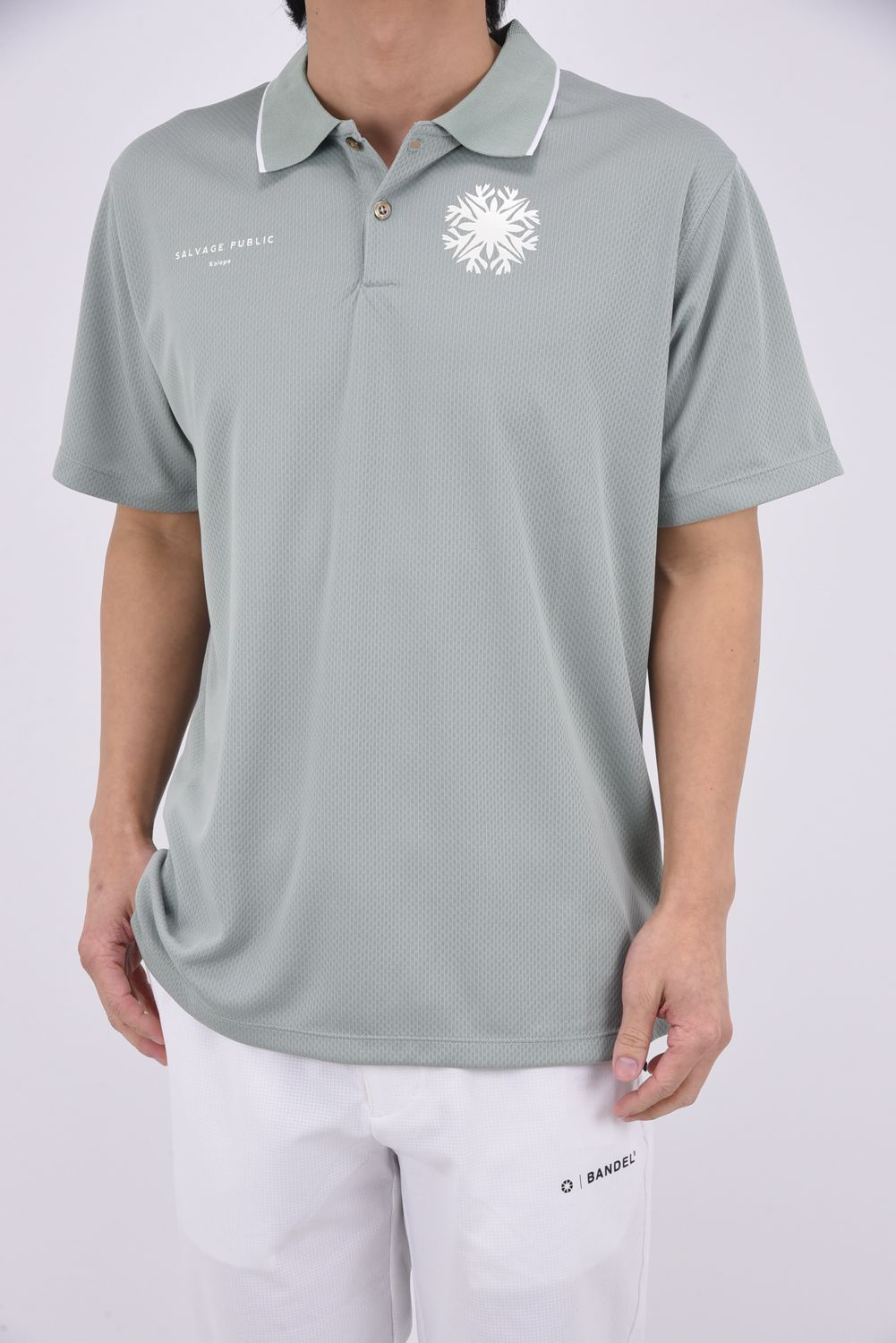 【26SS】 Hunakai Mesh Polo S/S（NeverUp） / メッシュ素材 バックプリント ポロシャツ (セージ)