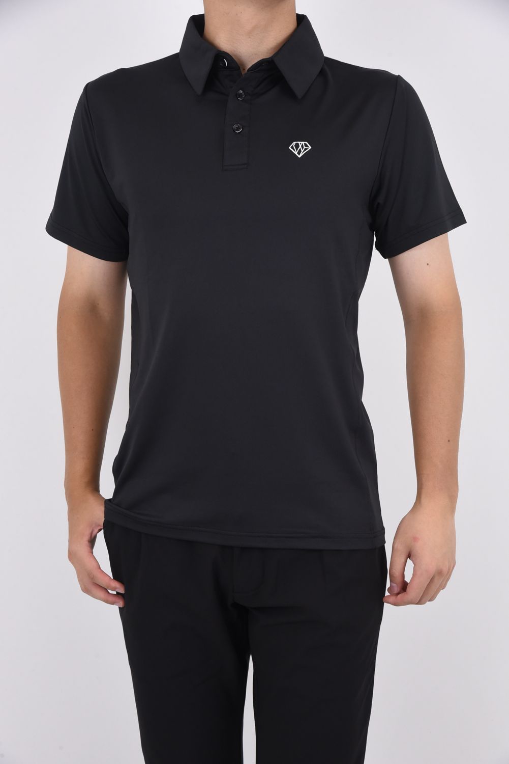 BACK BIG LOGO HIGH NECK POLO-SHIRTS / バックロゴ 半袖 ポロシャツ ブラック