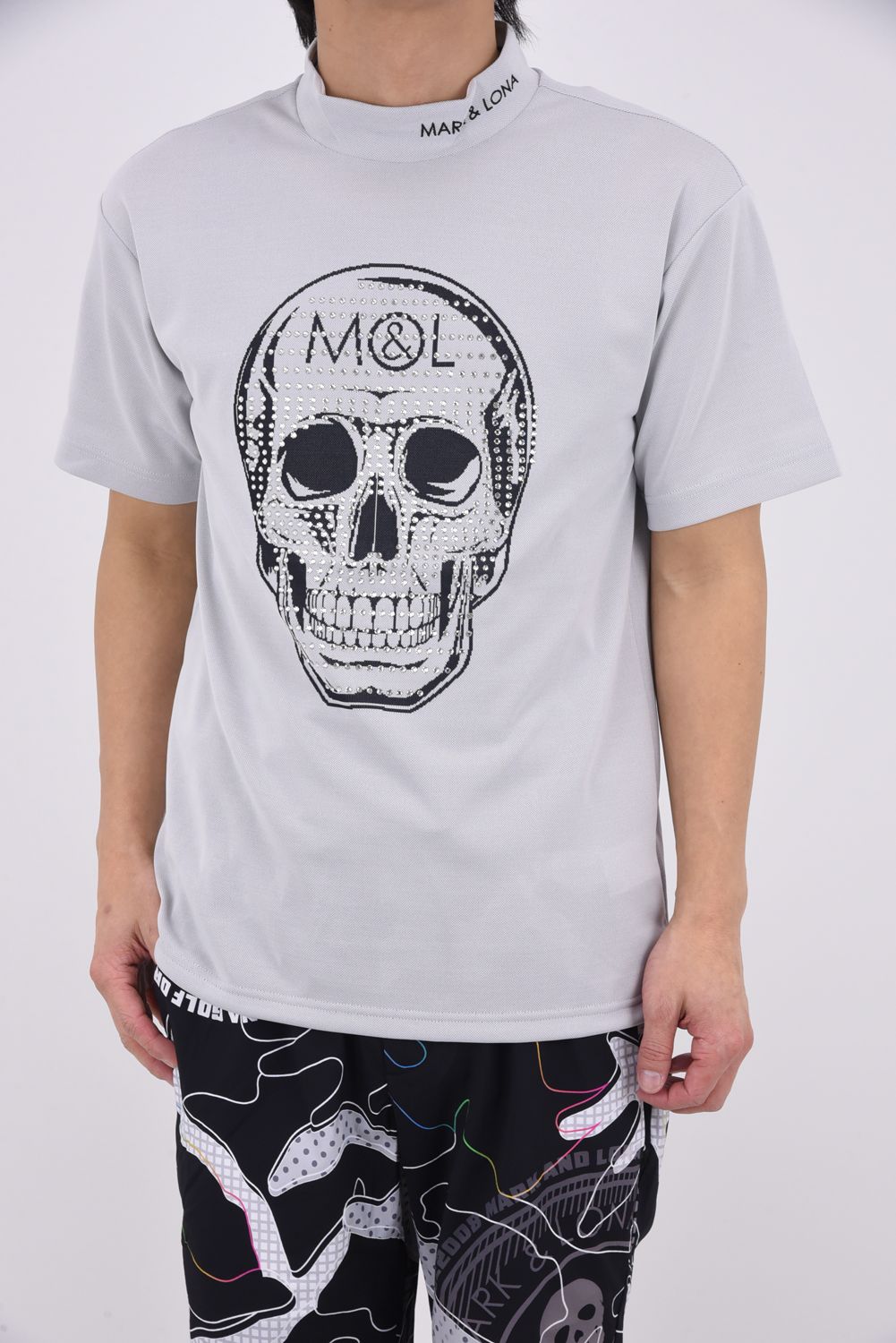 【26SS】 LOVE OF GOD SPECTRUM PERFORMANCE MOCK / ジャパンメイド スカルジャカード スワロフスキー モックネックTシャツ (ホワイト)