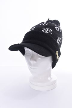 GM KNITVISOR CAP / ブランドオリジナルロゴ ポンポンニット バイザーキャップ (ブラック)