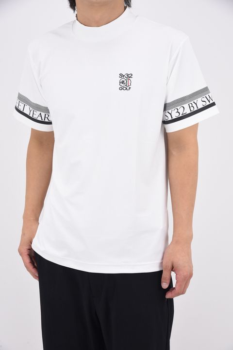 【26SS】 SLEEVE LOGO MOCK / ストレッチメッシュ生地 スリーブロゴ モックネックTシャツ (ホワイト)
