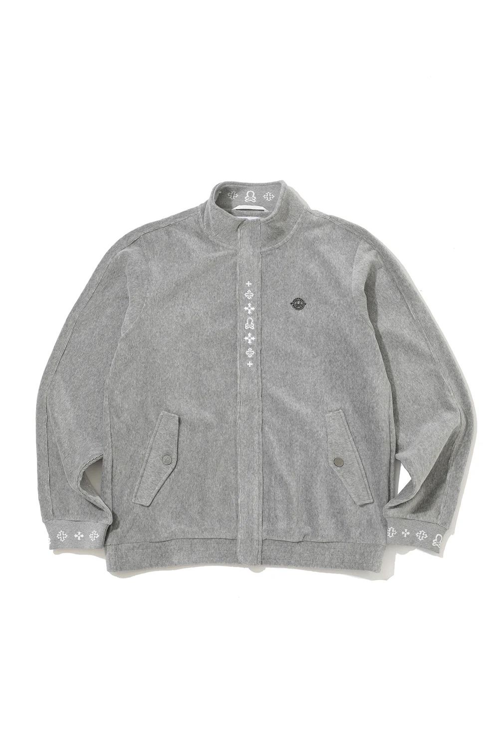 【2025AW】 SVASTIKA TRACK JACKET / コーデュロイジャージー クロスモチーフ刺繍 トラックジャケット (グレー)