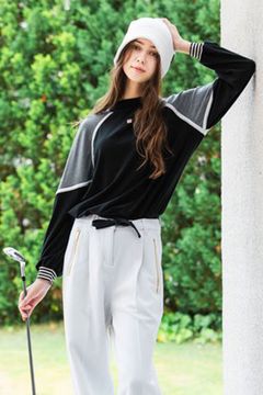 【レディース】 SARA-WARM STRETCH MOCK NECK SHIRTS / バックロゴ ロングスリーブ モックネックシャツ ブラック*