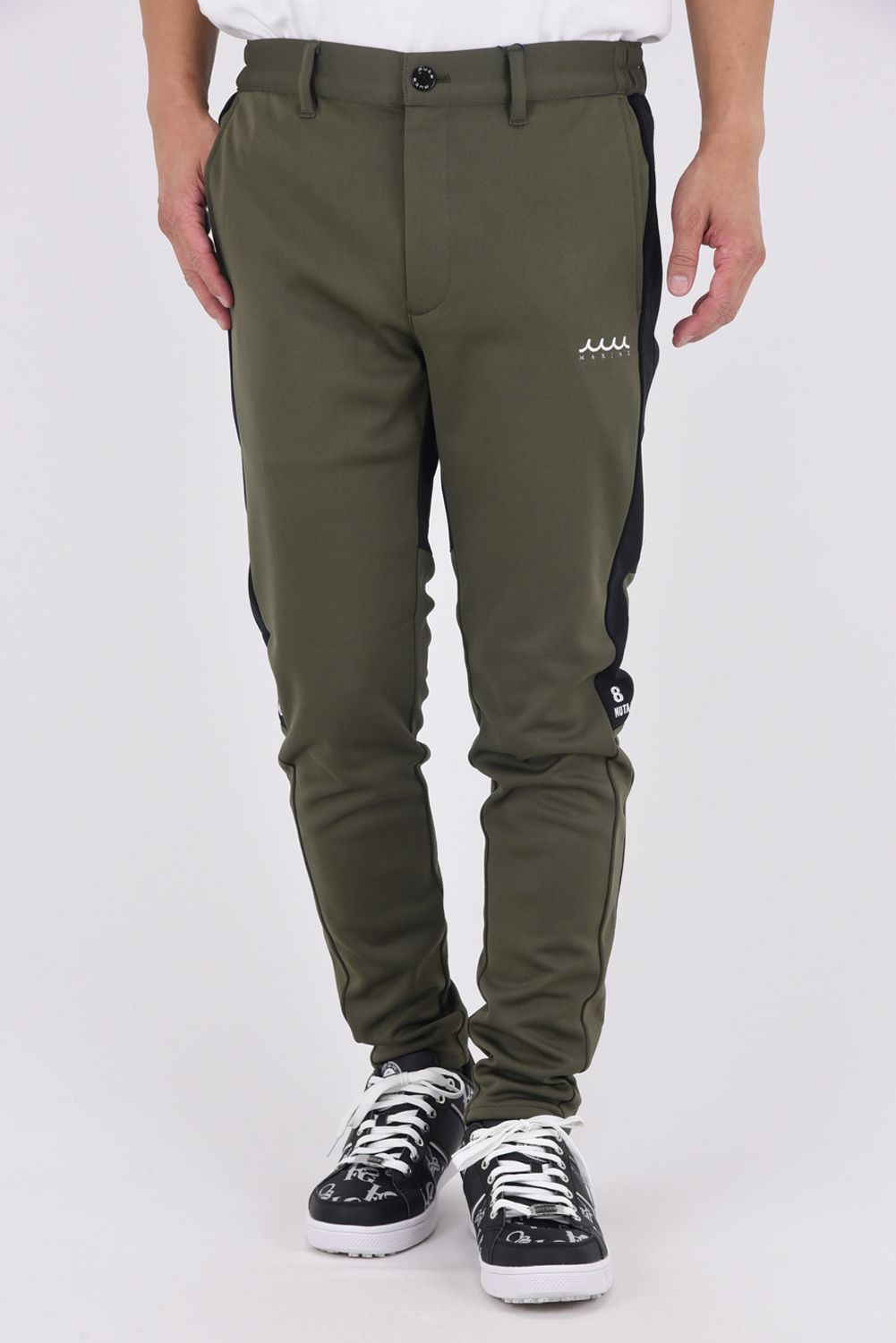 【25AW】 COMBINATION EASY SLACKS / 異素材切り替え サイドライン風 イージースラックス (カーキ)