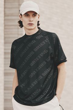 CE MENS BIAS LOGO MOCK NECK RELAXED FIT / ブランドロゴ 総柄 ハイゲージ メッシュ ジャガード モックネック Tシャツ (ブラック)