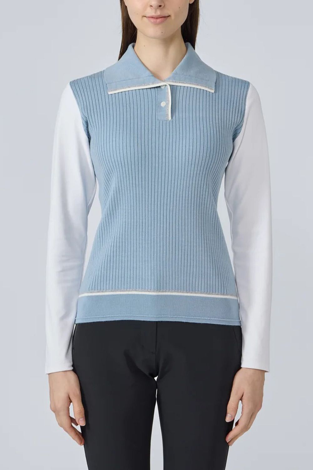 【25AW】【レディース】 ニットハイブリッド長袖シャツ (ブルー)