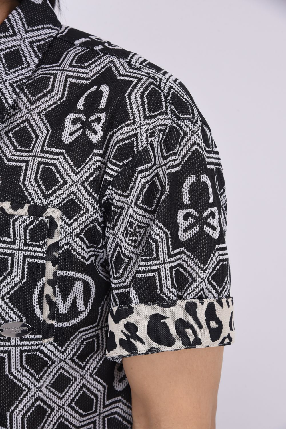 【26SS】 DOMINANT MESH SHIRT / ジオメトリックパターン総柄 ジャパンメイド メッシュポロシャツ (ブラック)