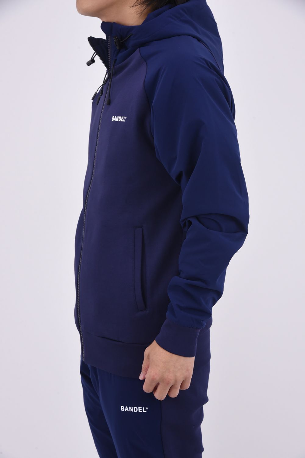 【25AW】 SWITCH RAGLAN SLEEVE ZIP HOODIE / ボンディング素材 ラグランスリーブ ハイネックジップフーディー (ネイビー)