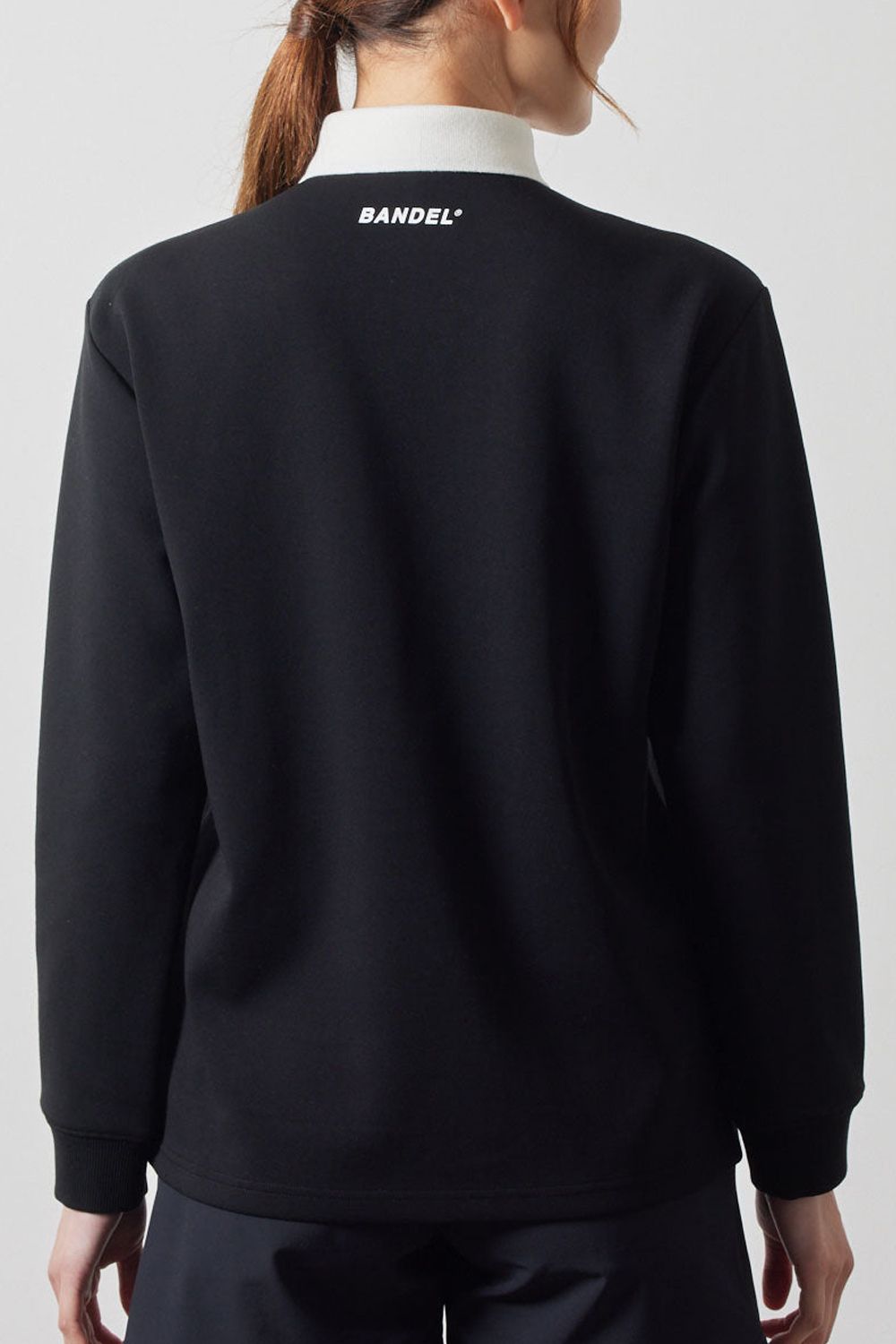 【レディース】 COLOR BLOCK L/S RUGBY POLO / フロントロゴ バイカラー ロングスリーブ ラグビーポロシャツ (ブラック/ホワイト)