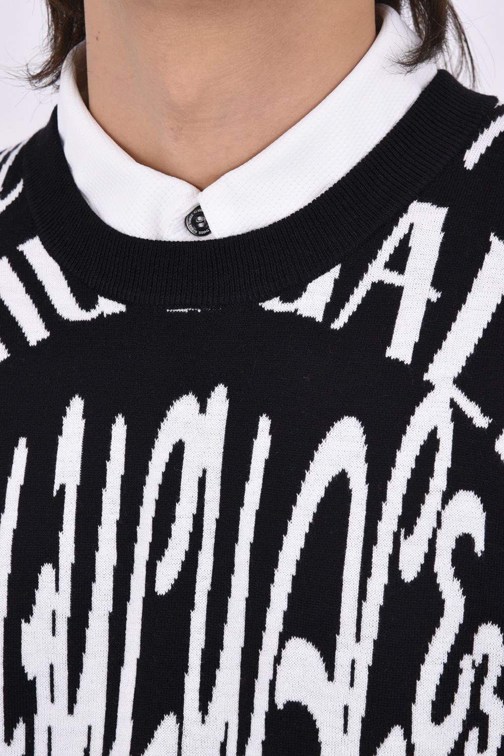 【26AW】 JACQUARD KNIT CREW MELTING LETTER / ロゴジャカード総柄 クルーネックニット (ブラック)