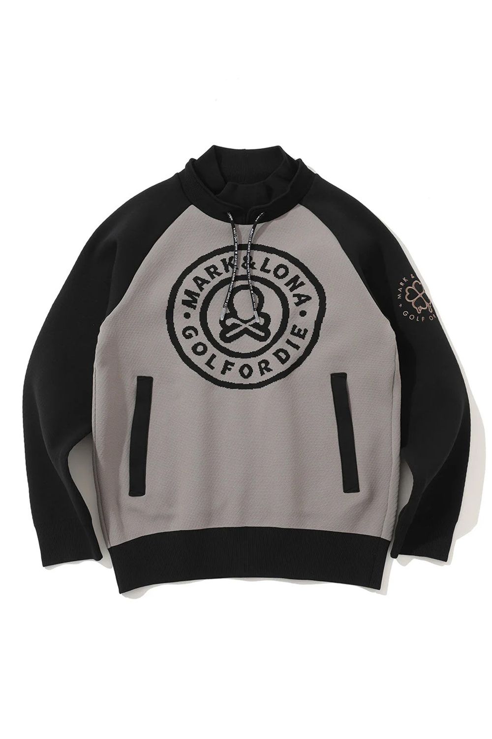 【2025AW】 DURAN ALTER KNIT PULLOVER / ツートーン サークルスカルロゴ 変形モックネックプルオーバー (フード無し) (ブラック)