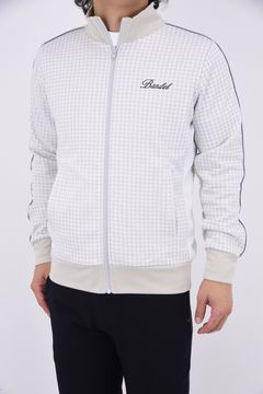HOUNDSTOOTH BICOLOR BLOUSON / 千鳥格子柄 バイカラー ジップブルゾン (グレージュ)