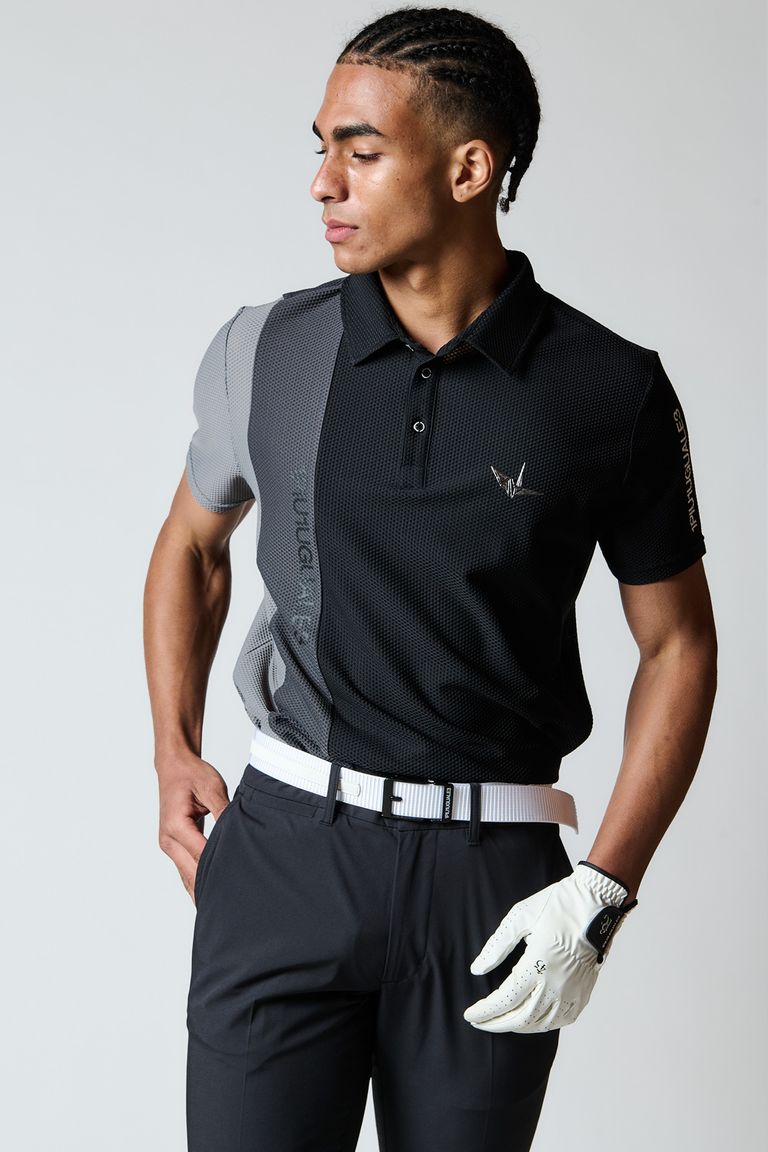 1PIU1UGUALE3 GOLF - STRIPE SWITCH S/S POLO / ストライプ 