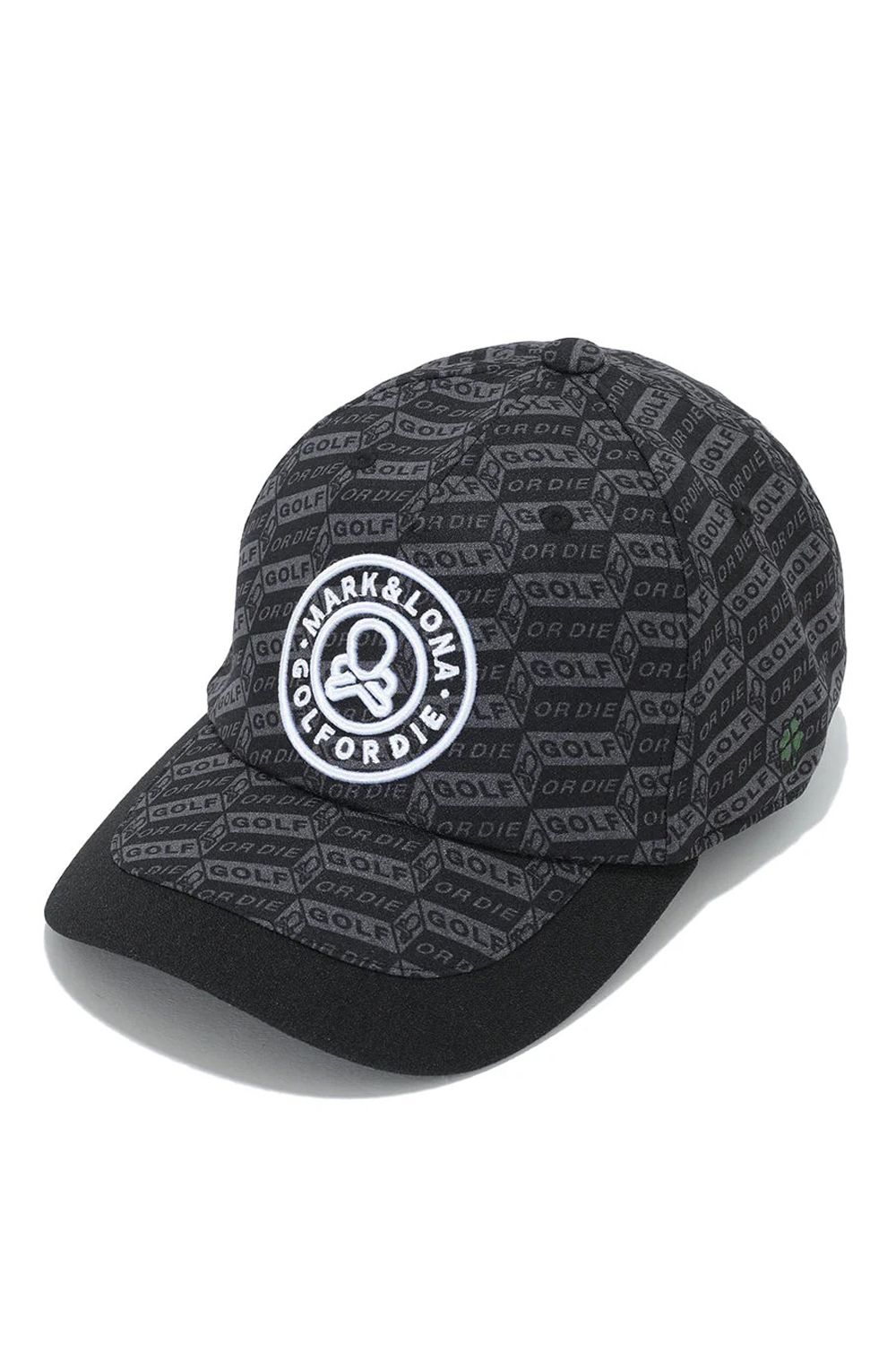 DÉPÊCHE EMBROIDERY CAP / ジオメトリック総柄 サークルスカル刺繍 ベースボールキャップ (ブラック)