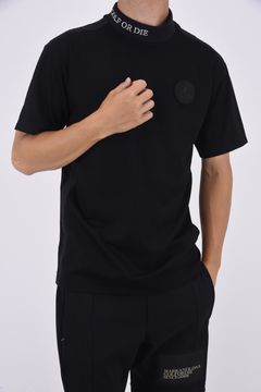 ADAM MOCK TEE / 鹿の子 サークルワッペン サテンテープ モックネック (ブラック)