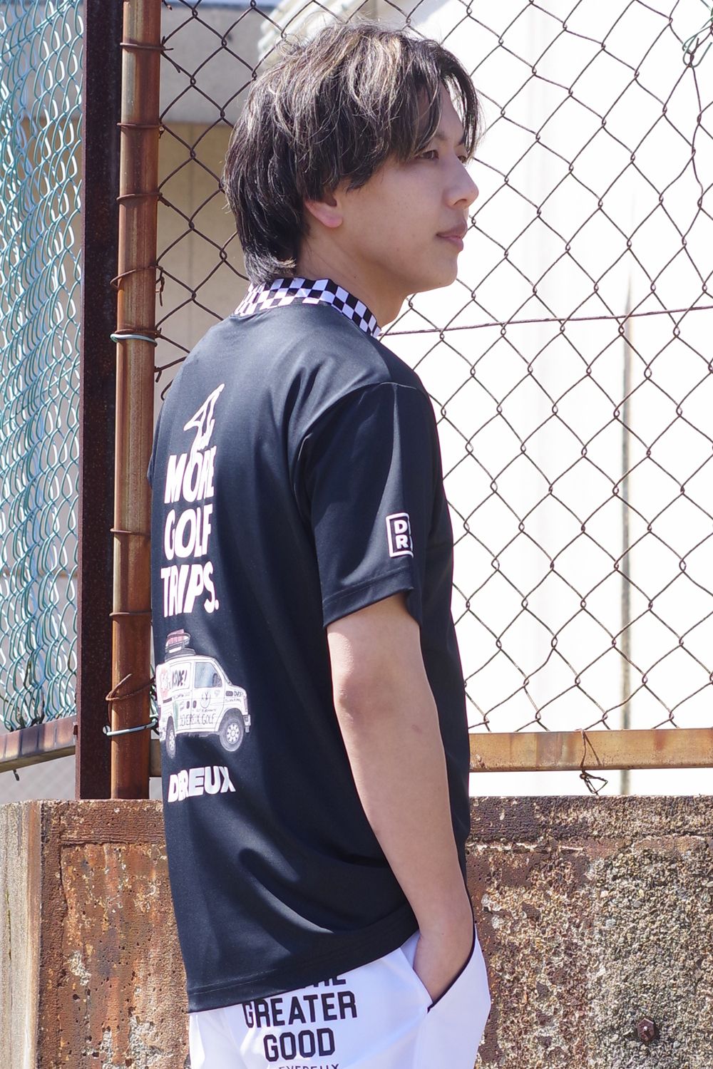 【25SS】 MORE TRIP CHECKER RIB MOCK TEE / モアトリップ プリント モックネック (ブラック)