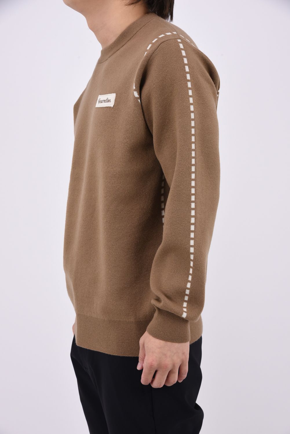 【26AW】 STITCHING LINE KNIT / ステッチングライン クルーネックニット (ブラウン)*