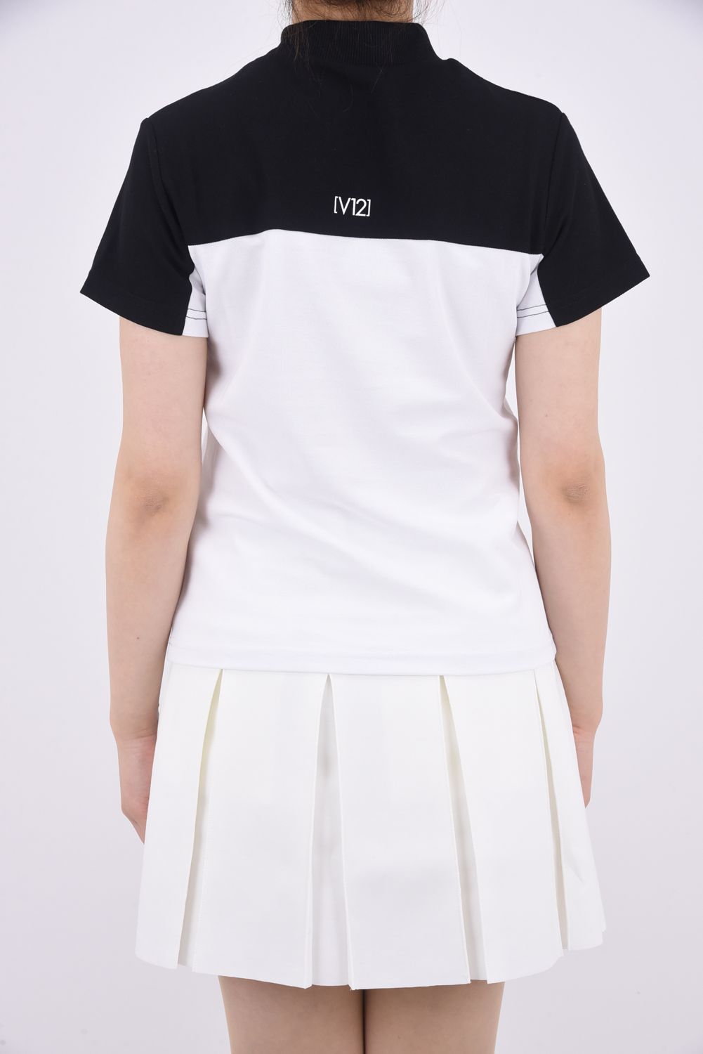 【レディース】 2TONE MOCK / カノコ素材 バイカラー モックネックTシャツ (ブラック)