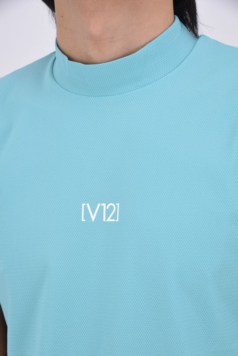 【26SS】 EXP MOCK / メッセージプリント バイカラー モックネックTシャツ (ターコイズ)