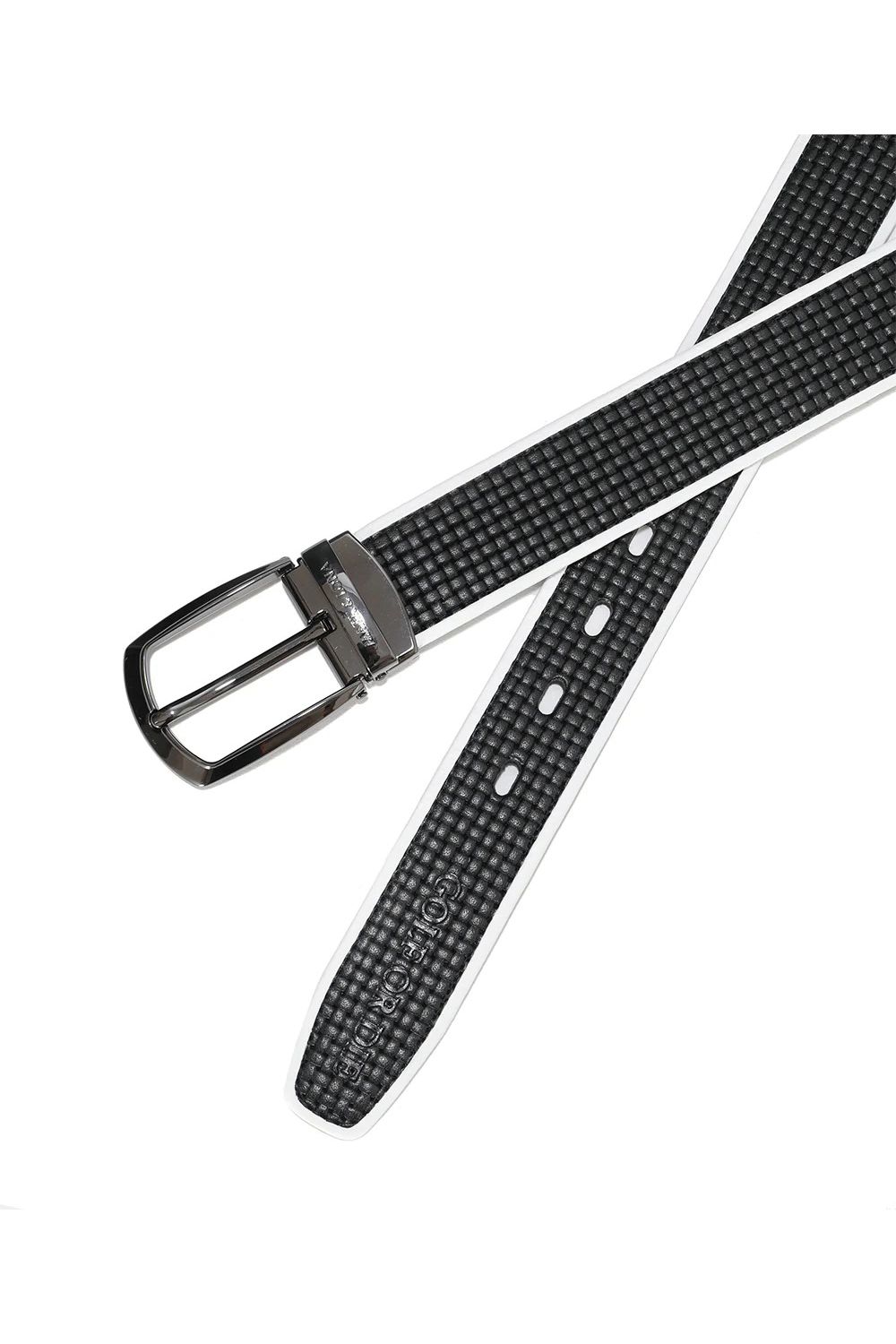 【26SS】 PANZA WEAVE LEATHER BELT / トリムデザイン バスケットウィーブ型押し レザーベルト (ブラック)