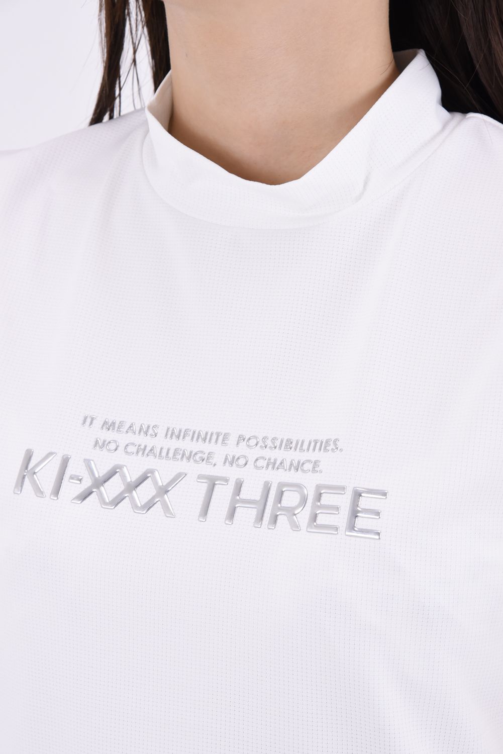 【ポイント10倍】 【26SS】【レディース】 DOT MESH NS MOCK TEE / ドットメッシュ生地 3Dブランドロゴ ノースリーブ モックネックTシャツ (ホワイト)