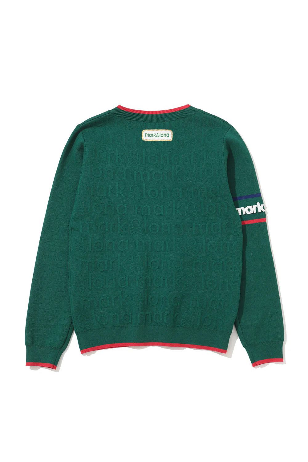 【26SS】【レディース】 MERIDIAN EMBOSS LOGO KNIT / バイカラー エンボス風ロゴジャカード ニットプルオーバー (グリーン)