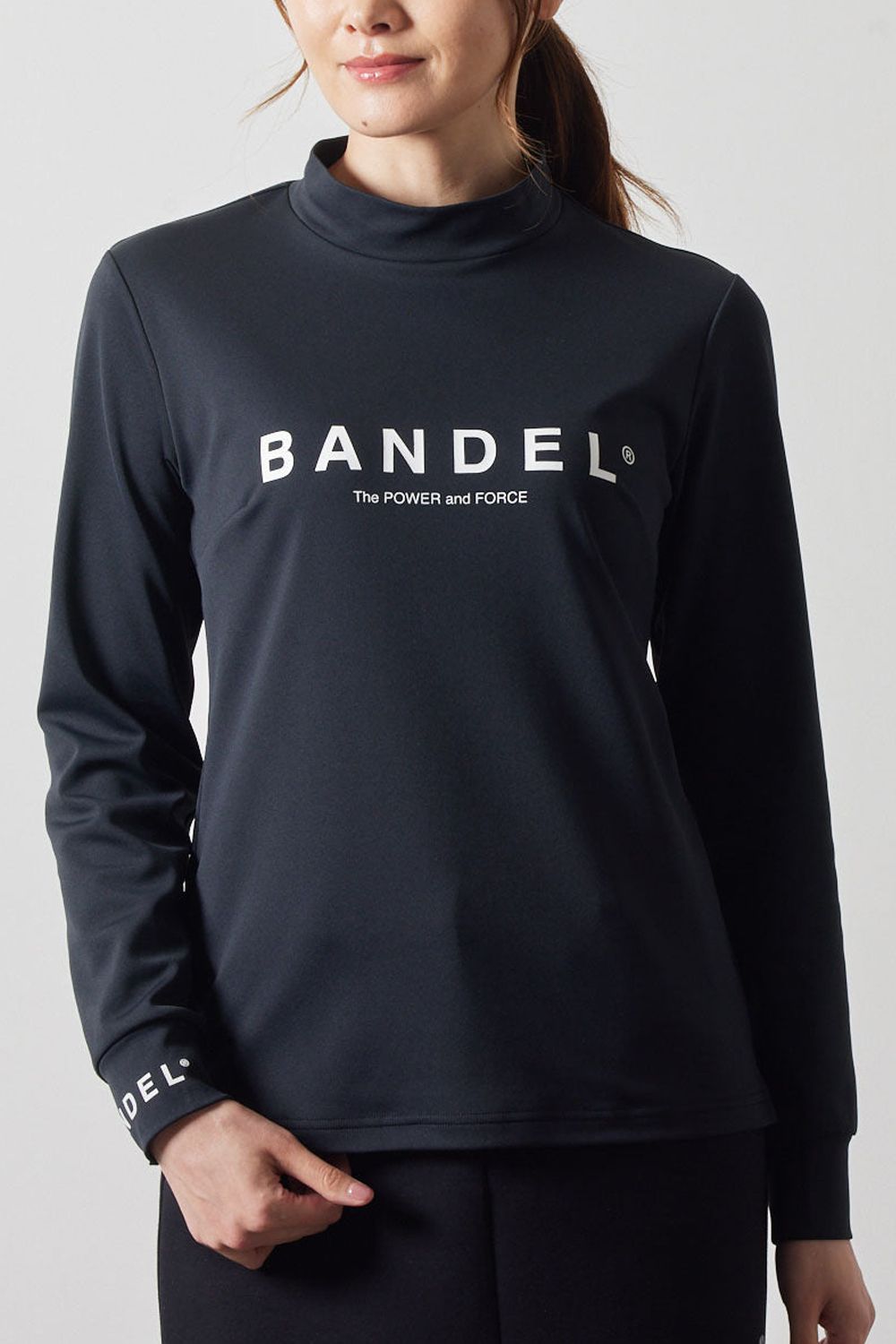 【レディース】 BASIC L/S MOCK NECK SHIRTS / ブランドロゴ ロングスリーブ モックネックシャツ (ブラック)
