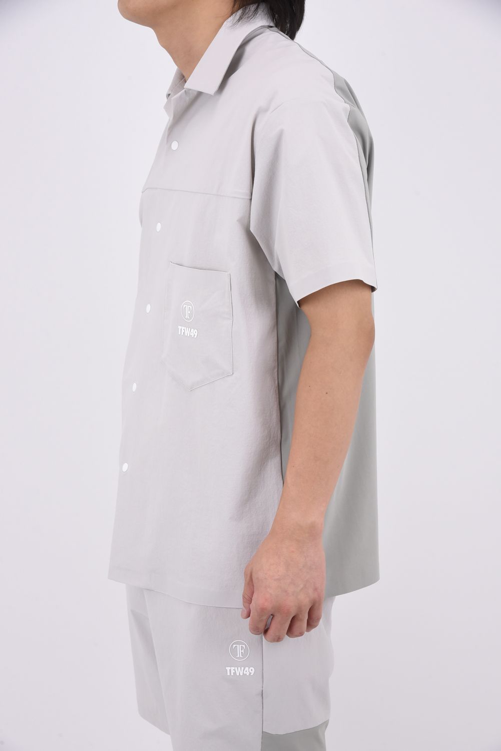 【26SS】 COMBINATION OPEN COLLAR SHIRT / 接触冷感 異素材切り替え オープンカラーシャツ (グレー)