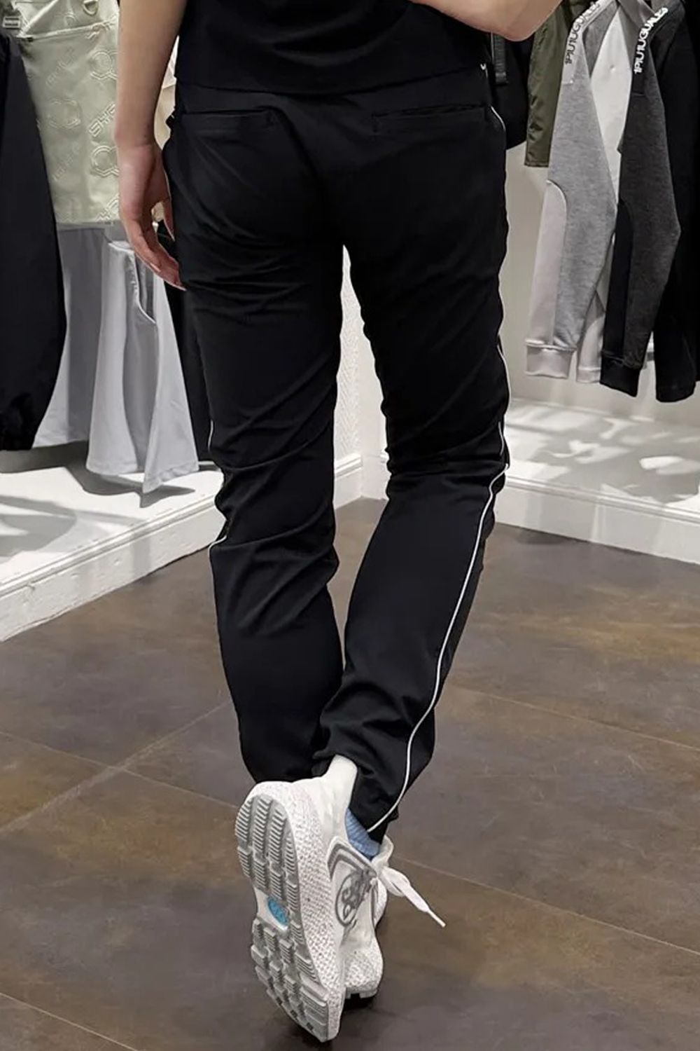 【26SS】【レディース】 MINI HERRINFBONE LONG PANTS / ミニヘリンボーン柄 ウエストゴムベルト ロングパンツ (ブラック)*