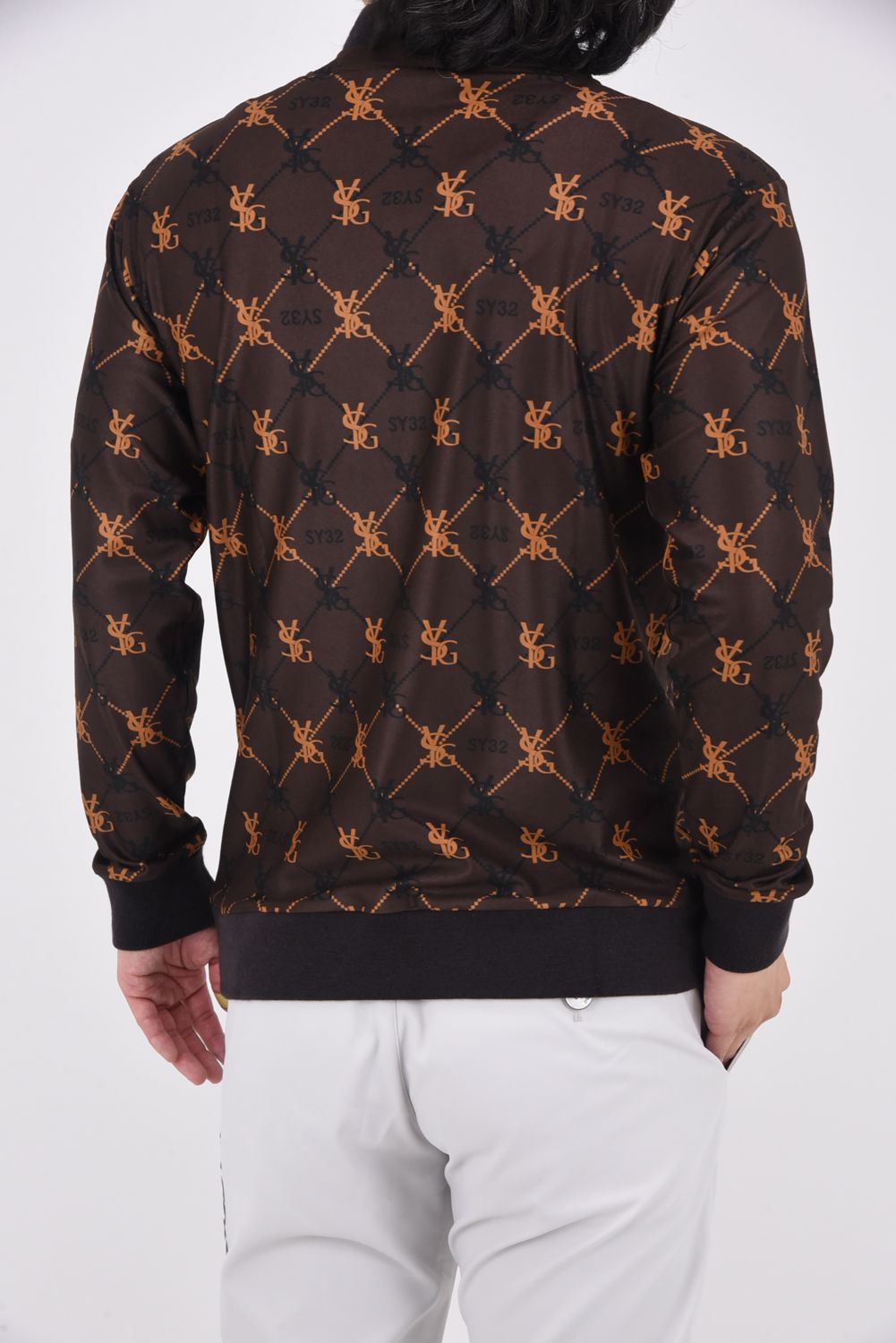 SYG MONOGRAM MOCK / ロゴモノグラム フェイクレイヤード ロングスリーブ モックネックTシャツ (ブラウン)