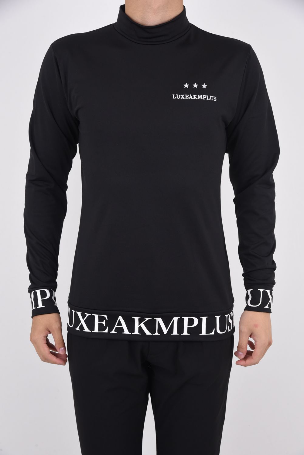 HEM LOGO HIGH NECK T-SHIRTS / 裾ロゴ モックネック Tシャツ ブラック