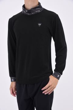 NECK GRAPHIC PREMIEREWARM SHIRTS / ロゴ マイクロフリース タートルネックシャツ ブラック*
