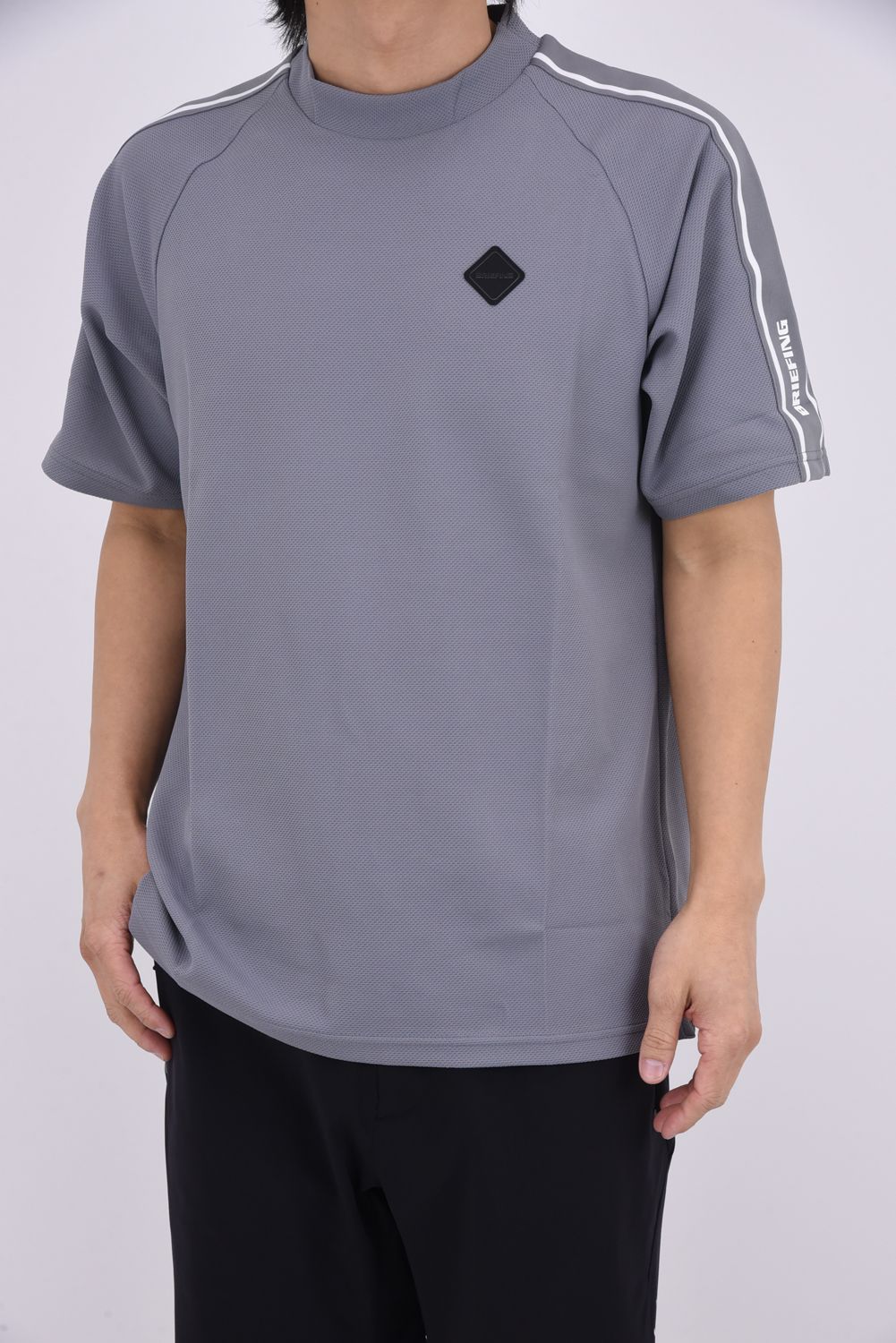 【26SS】 MEN'S LINE HIGHNECK RF / カノコ生地 ラインロゴテープ リラックスフィット モックネックTシャツ (グレー)