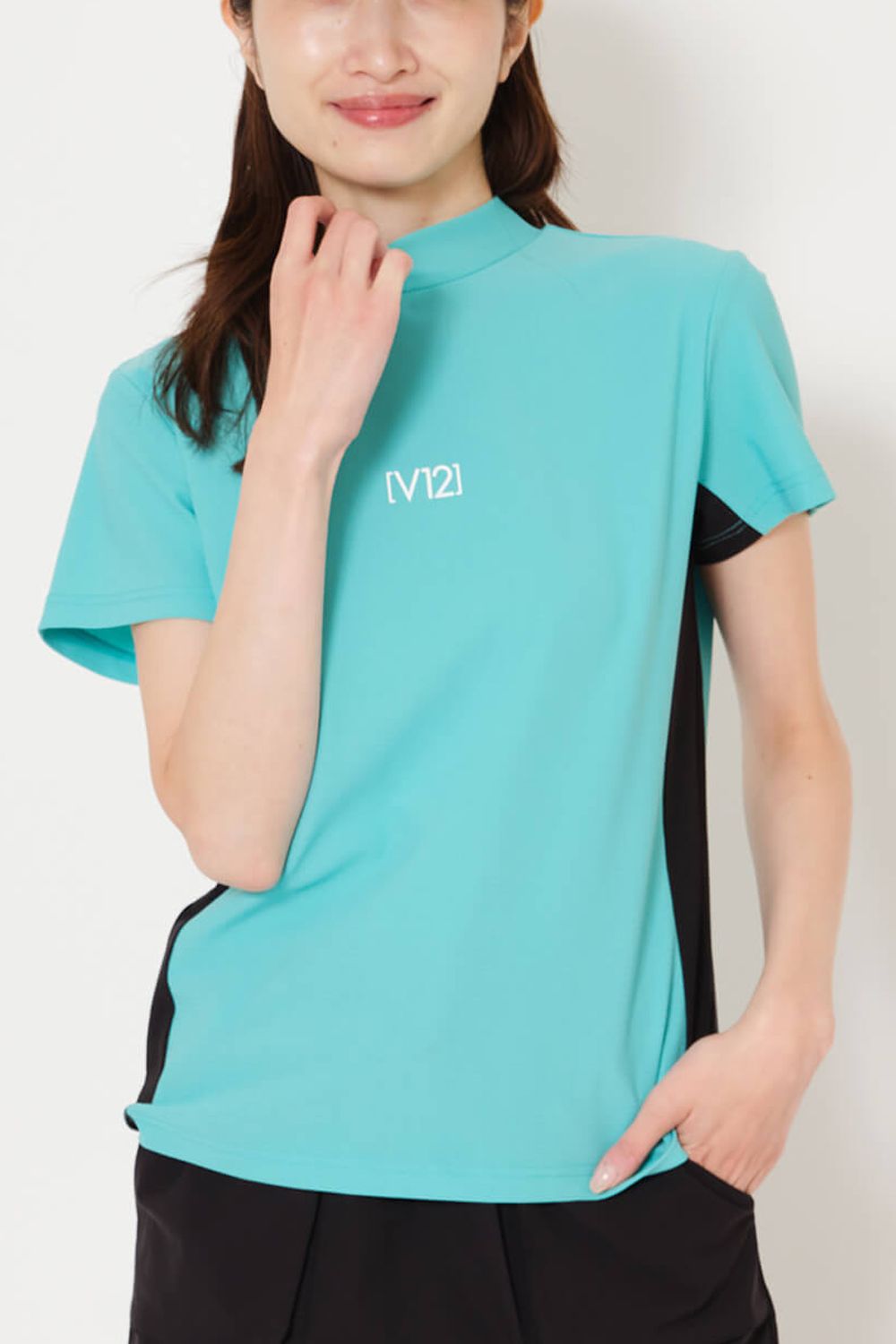 【26SS】 【レディース】 EXP MOCK / メッセージプリント バイカラー モックネックTシャツ (ターコイズ)