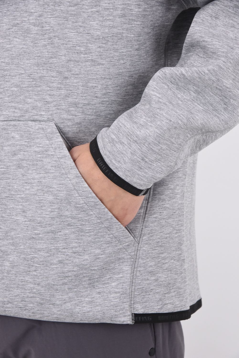 MEN’S LOGO HOODIE / フロッキープリント ダンボールニット プルオーバー フーディー (グレー)