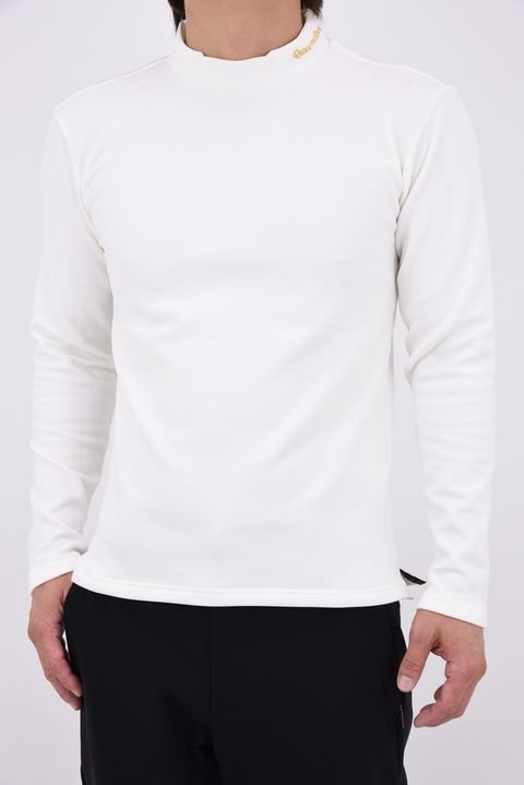 【26AW】 WARM INNER MOCK NECK / 裏起毛 ブランドロゴ刺繍 モックネックシャツ (ホワイト)*