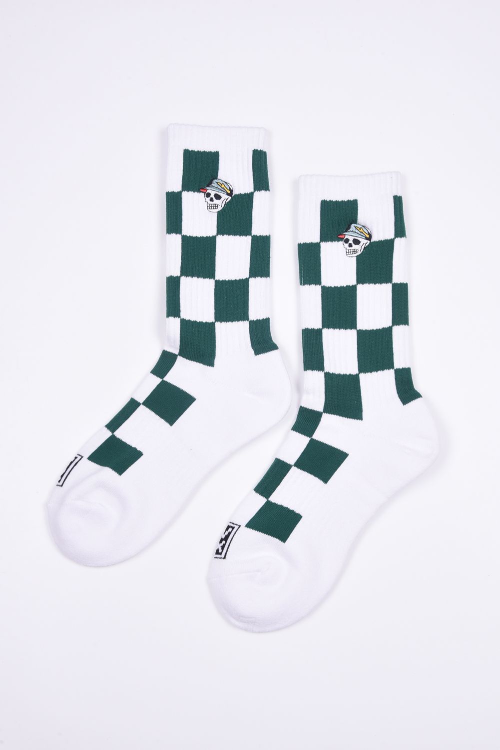 【26SS】 Mens Checked skull Crew Socks / チェック柄 スカルロゴ クルーソックス (グリーン)