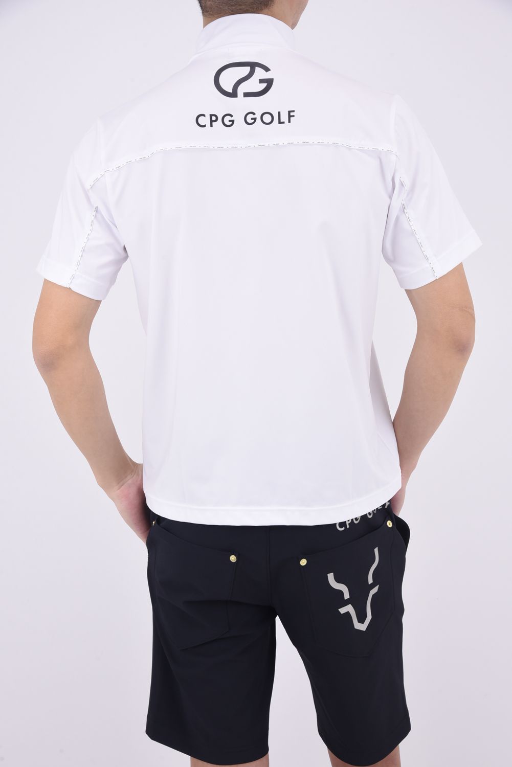 新品❤️CPG モックネックブラック CPG GOLF - ロゴパイピングつきモックネックシャツ（ブラック