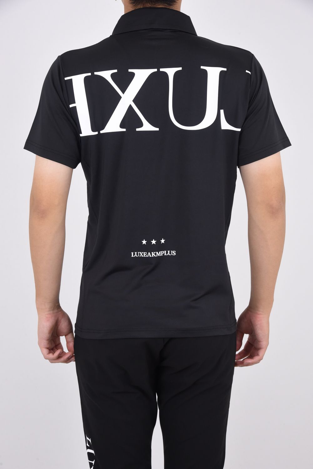 BACK BIG LOGO HIGH NECK POLO-SHIRTS / バックロゴ 半袖 ポロシャツ ブラック