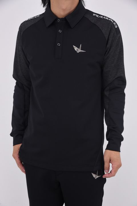 【2025AW】 113 GOLF POLO / 異素材切り替え ロングスリーブ ポロシャツ (ブラック)