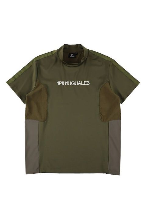 【26SS】 SWITCHING MOCK NECK / 異素材切り替え ドットエア モックネックTシャツ (カーキ)