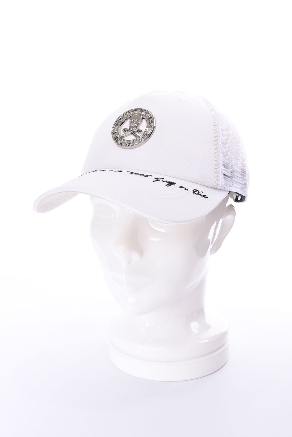 【26AW】 CHROME SKULL MESH CAP / サークルスカルバッジ リネンライク メッシュキャップ (ホワイト)