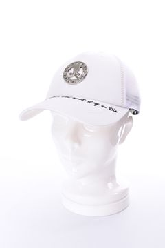 【26AW】 CHROME SKULL MESH CAP / サークルスカルバッジ リネンライク メッシュキャップ (ホワイト)