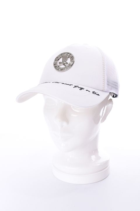 【26AW】 CHROME SKULL MESH CAP / サークルスカルバッジ リネンライク メッシュキャップ (ホワイト)